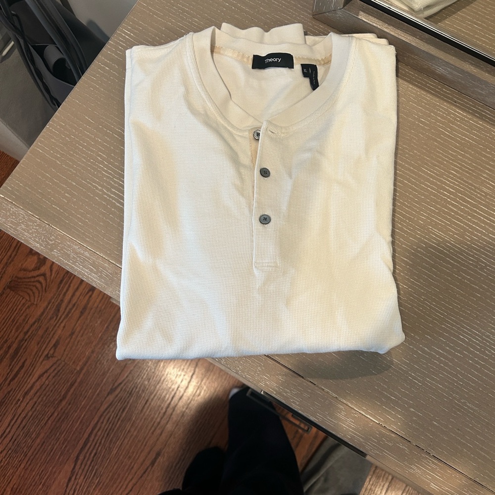 Theory Cream Long Sleeve Henley Shirt
